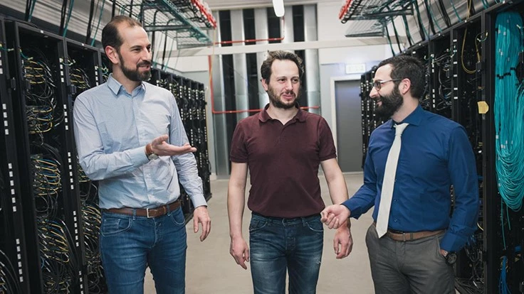 Kostas Sarakinos, Davide Sangiovanni and Georgios Almyras at National Supercomputer Centre, Linköping University.