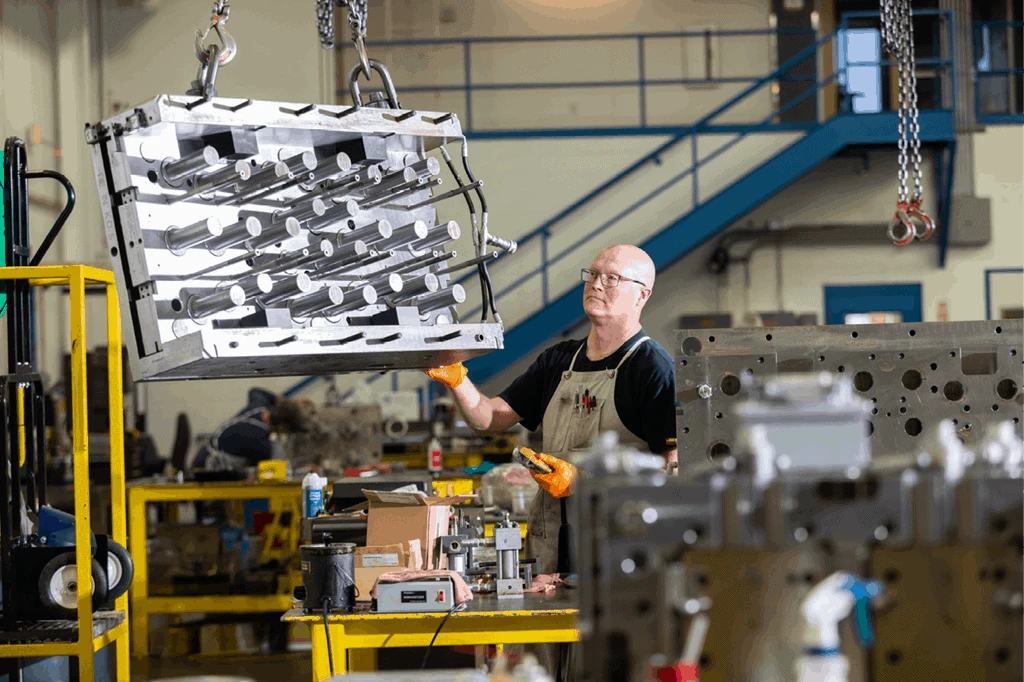 Above: MGS’ in-house tool shop, located within its molding facility, is the first stop for any transfer program. Here, tools go through a rigorous inspection and maintenance process while MGS’ cross-functional team designs and builds out the optimal work environment.