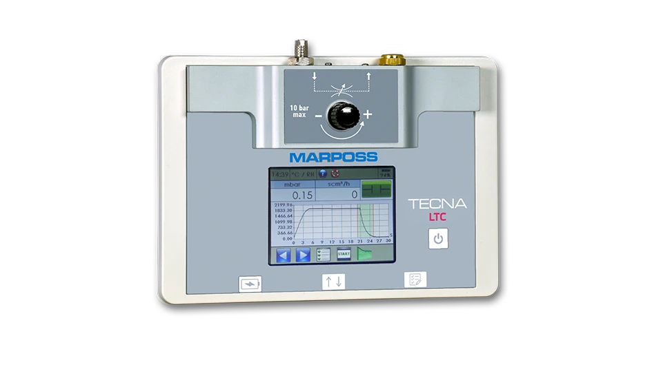 Tecna Leak Tester Control (LTC) from Marposs is an inline instrument that sits between any brand of leak tester and the component being tested.