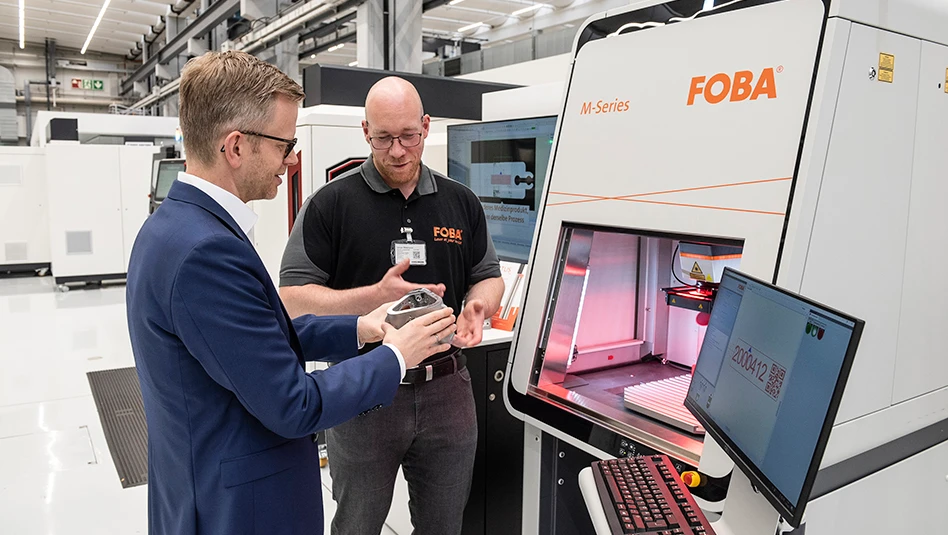 The FOBA M2000 marking workstation in the DMG MORI Bielefeld Showroom.