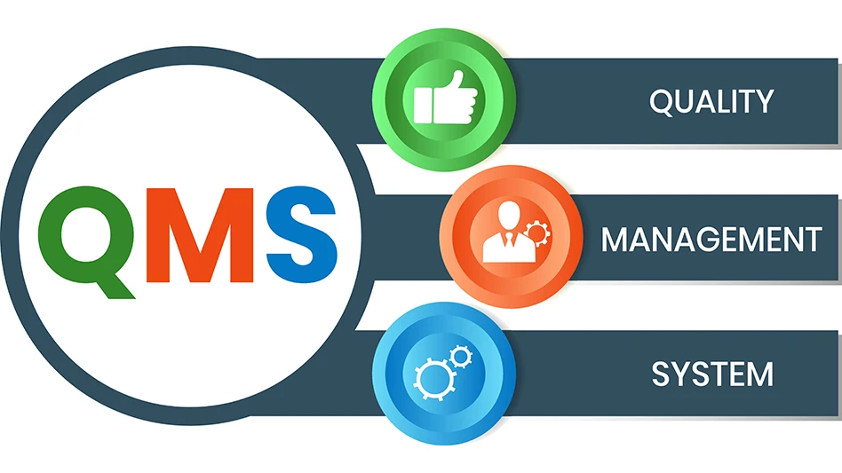 QMS - Quality Management System acronym. Business concept background. Vector illustration with keywords and icons. lettering illustration with icons for banner, flyer, landing page